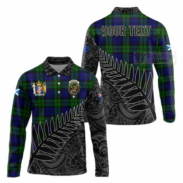 Tartan Vibes Clothing Bannatyne Crest Tartan Long Sleeve Polo Shirt with New Zealand Silver Fern Half Style
