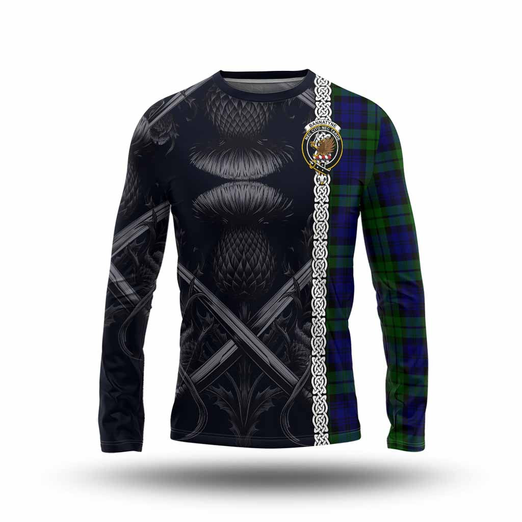 Tartan Vibes Clothing Bannatyne Tartan Long Sleeve T-Shirt with Family Crest Cross Sword Thistle Celtic Vibes