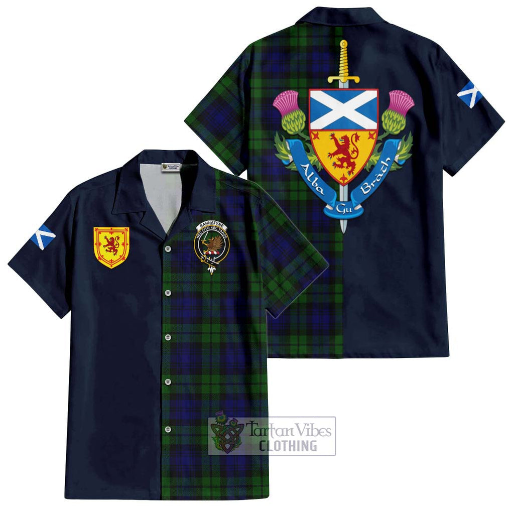 Tartan Vibes Clothing Bannatyne Tartan Short Sleeve Button Shirt with Scottish Lion Royal Arm Half Style