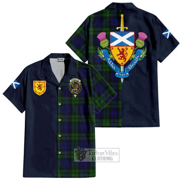 Tartan Vibes Clothing Bannatyne Tartan Short Sleeve Button Shirt with Scottish Lion Royal Arm Half Style