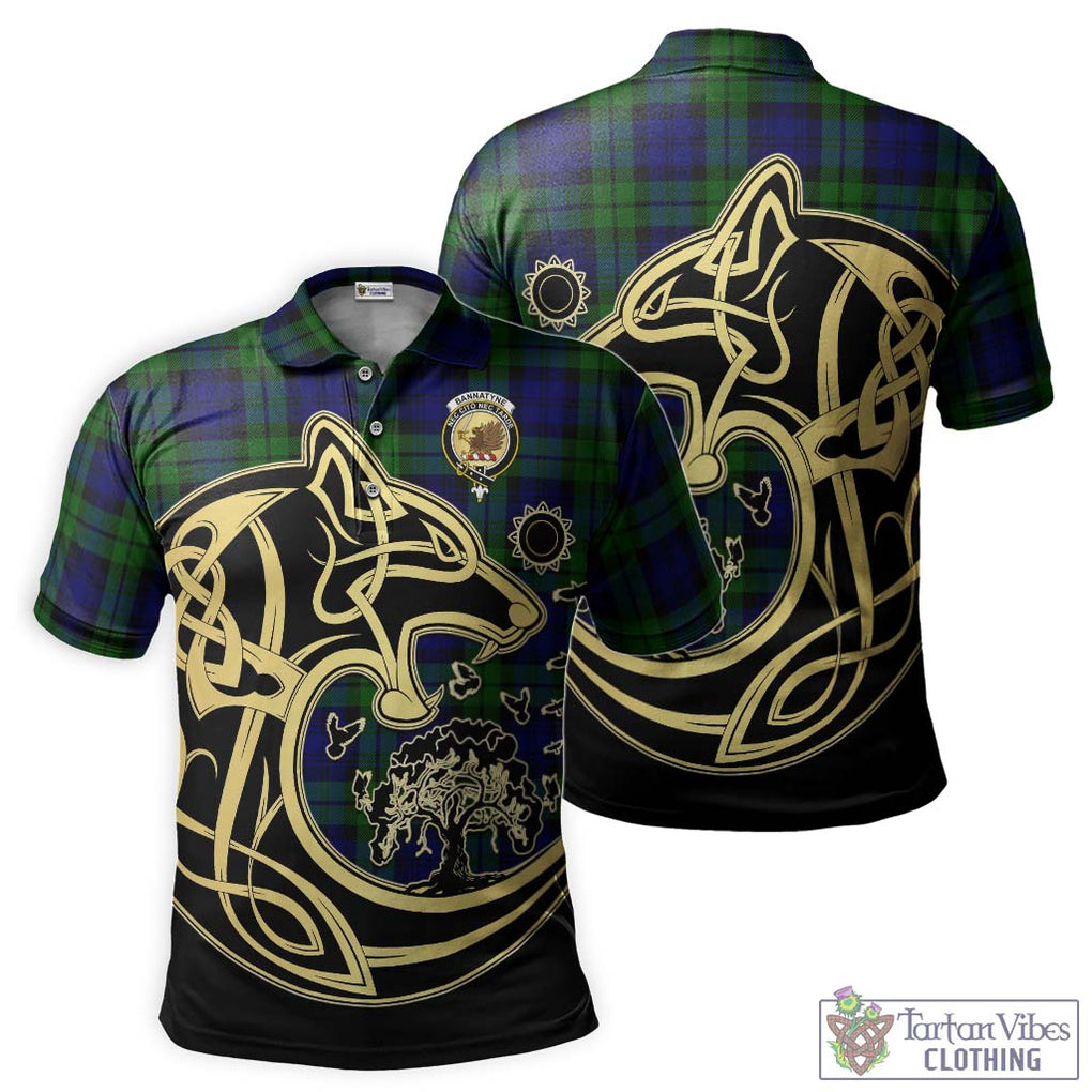Bannatyne Tartan Polo Shirt with Family Crest Celtic Wolf Style Kid - Tartanvibesclothing Shop
