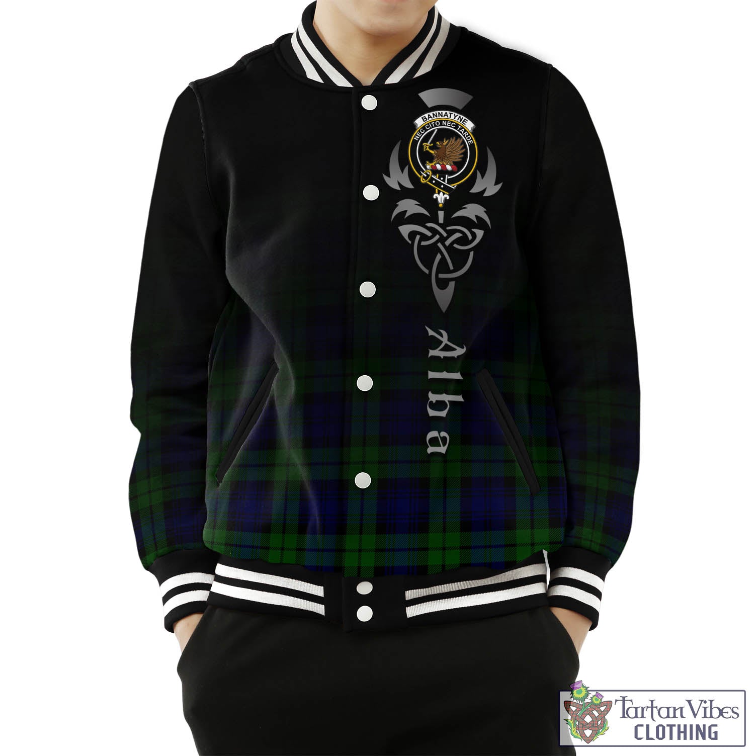 Tartan Vibes Clothing Bannatyne Tartan Baseball Jacket Featuring Alba Gu Brath Family Crest Celtic Inspired