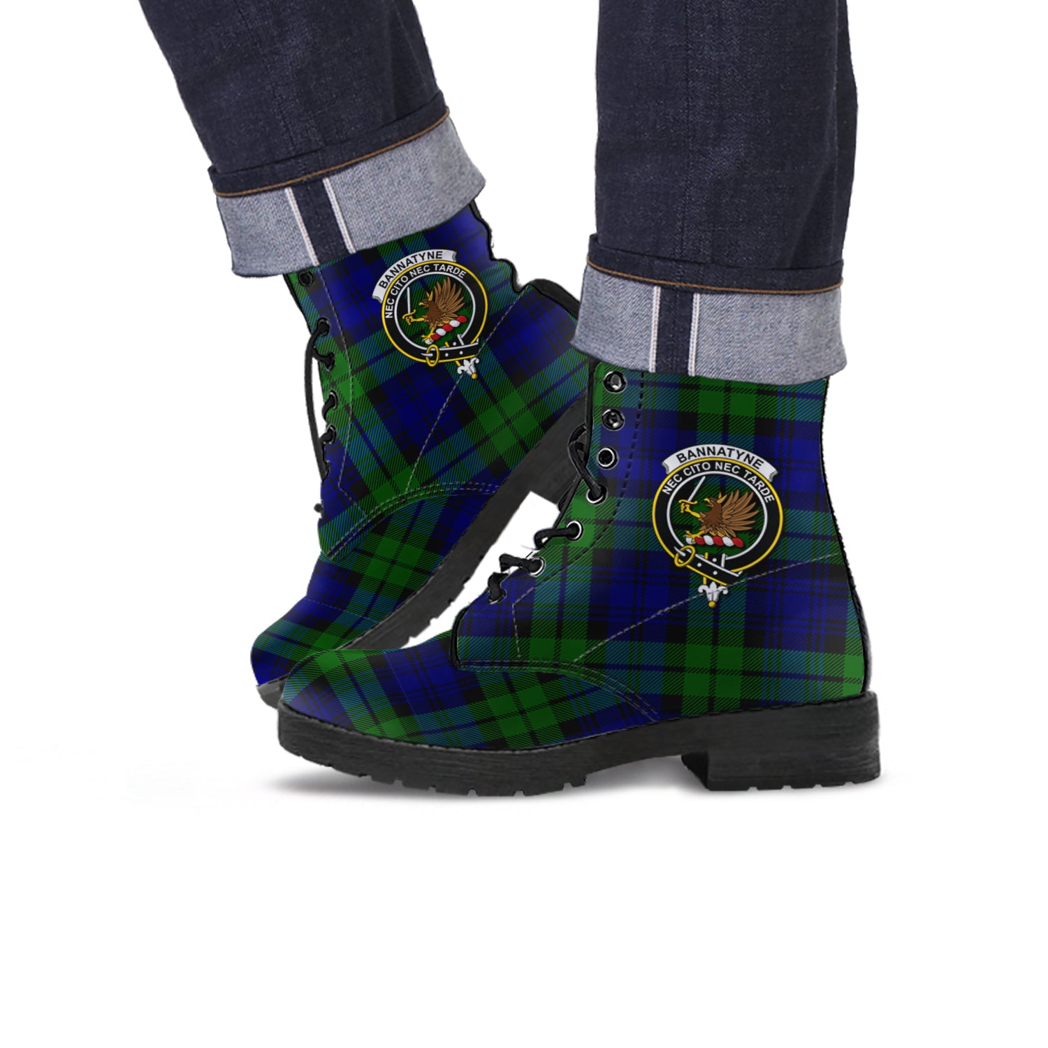 Bannatyne Tartan Leather Boots with Family Crest - Tartanvibesclothing