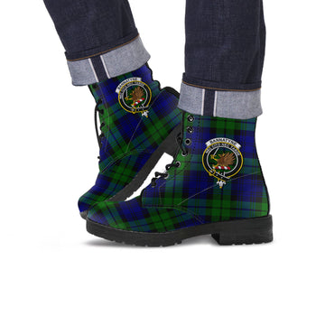 Bannatyne Tartan Leather Boots with Family Crest - Tartanvibesclothing