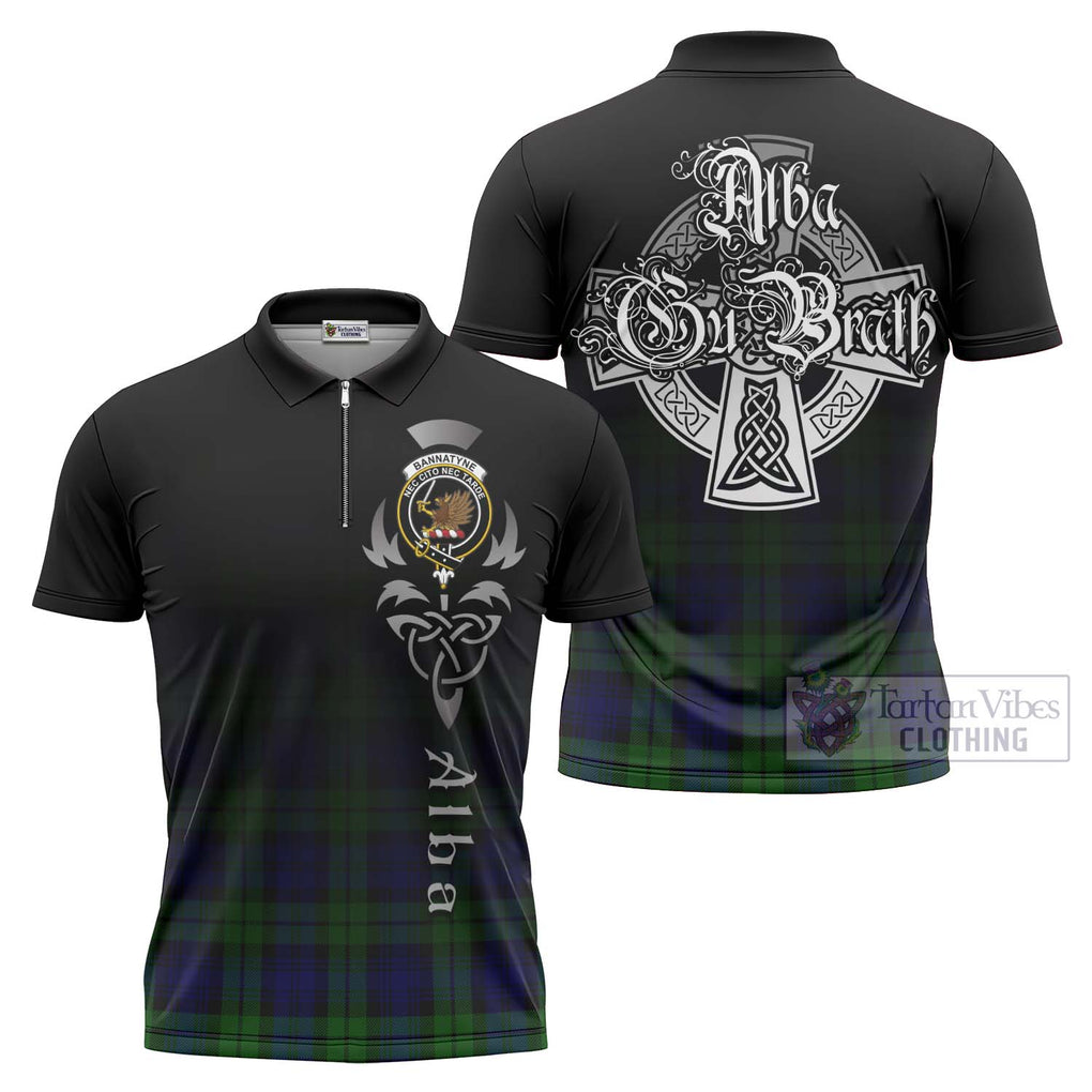 Tartan Vibes Clothing Bannatyne Tartan Zipper Polo Shirt Featuring Alba Gu Brath Family Crest Celtic Inspired