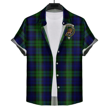 Bannatyne Tartan Short Sleeve Button Down Shirt with Family Crest - Tartanvibesclothing