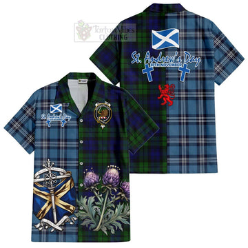 Tartan Vibes Clothing Bannatyne Tartan Short Sleeve Button Shirt Happy St. Andrew's Day Half Tartan Style
