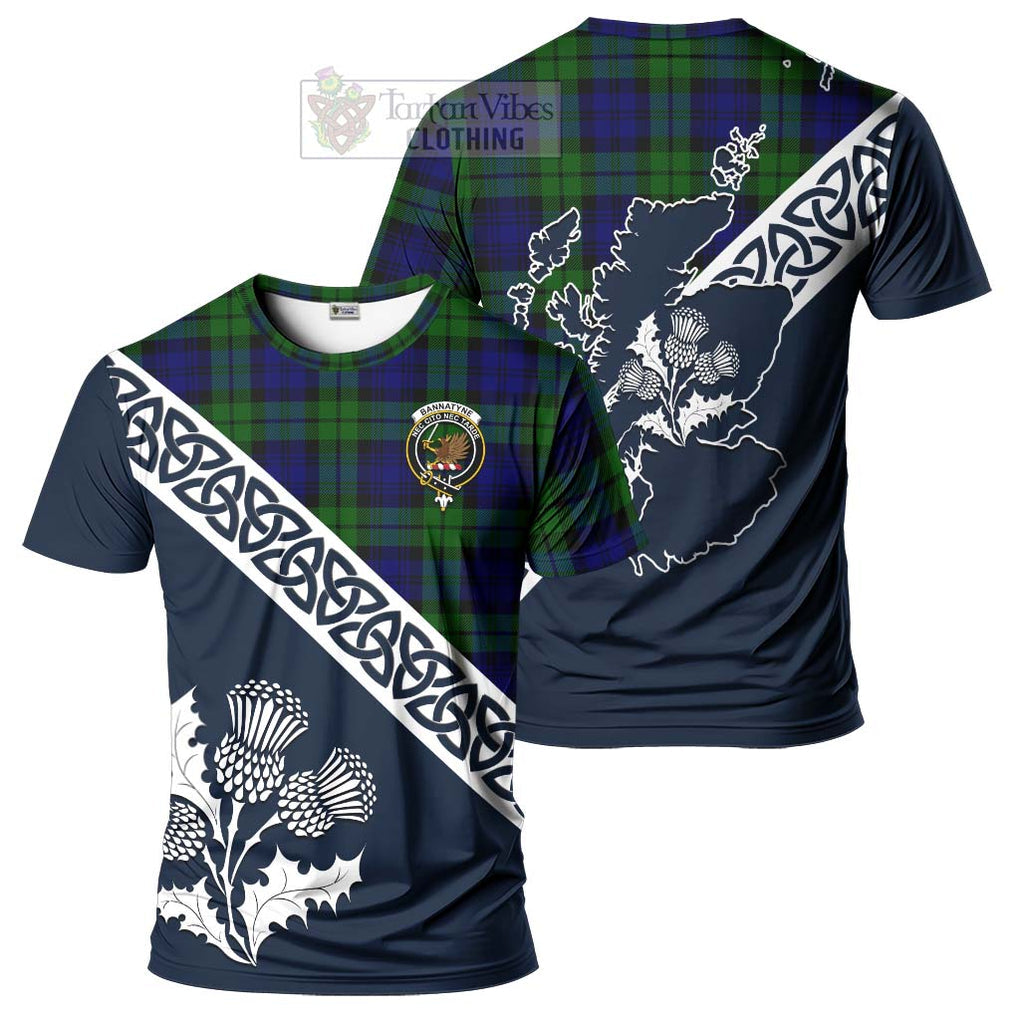 Bannatyne Tartan T-Shirt Featuring Thistle and Scotland Map