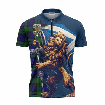 Tartan Vibes Clothing Bannatyne Tartan Family Crest Zipper Polo Shirt with Scottish Majestic Lion