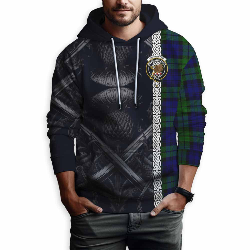 Tartan Vibes Clothing Bannatyne Tartan Hoodie with Family Crest Cross Sword Thistle Celtic Vibes