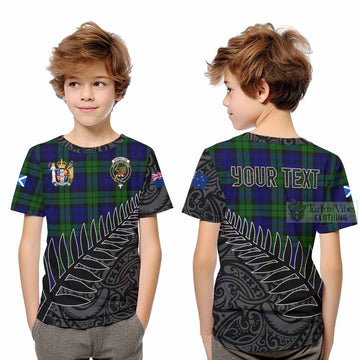 Tartan Vibes Clothing Bannatyne Crest Tartan Kid T-Shirt with New Zealand Silver Fern Half Style