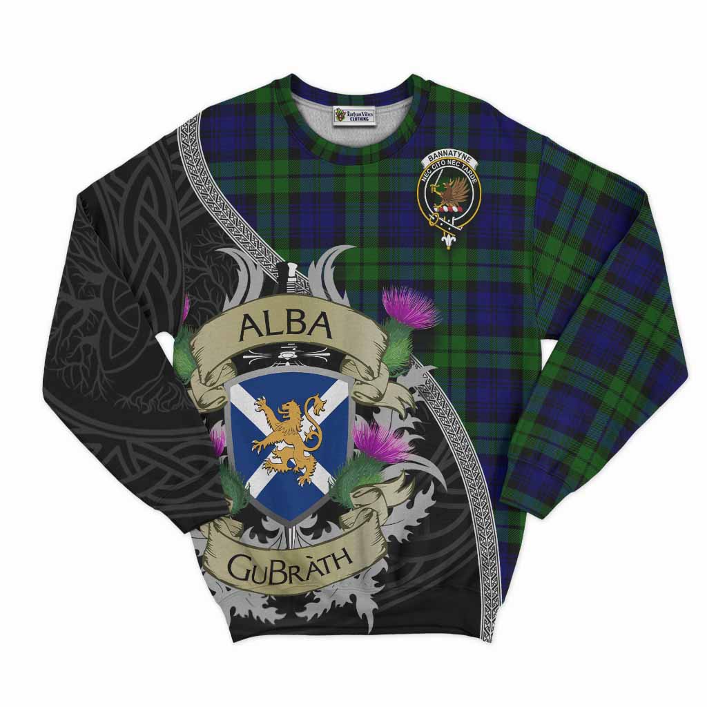 Tartan Vibes Clothing Bannatyne Tartan Family Crest Sweatshirt Lion Rampant Royal Thistle Shield Celtic Inspired