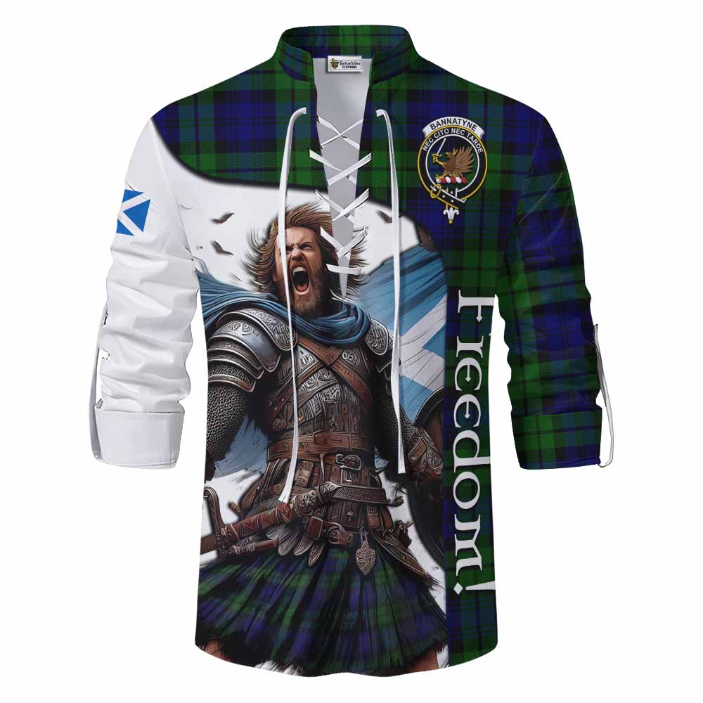 Tartan Vibes Clothing Bannatyne Crest Tartan Ghillie Kilt Shirt Inspired by the Freedom of Scottish Warrior