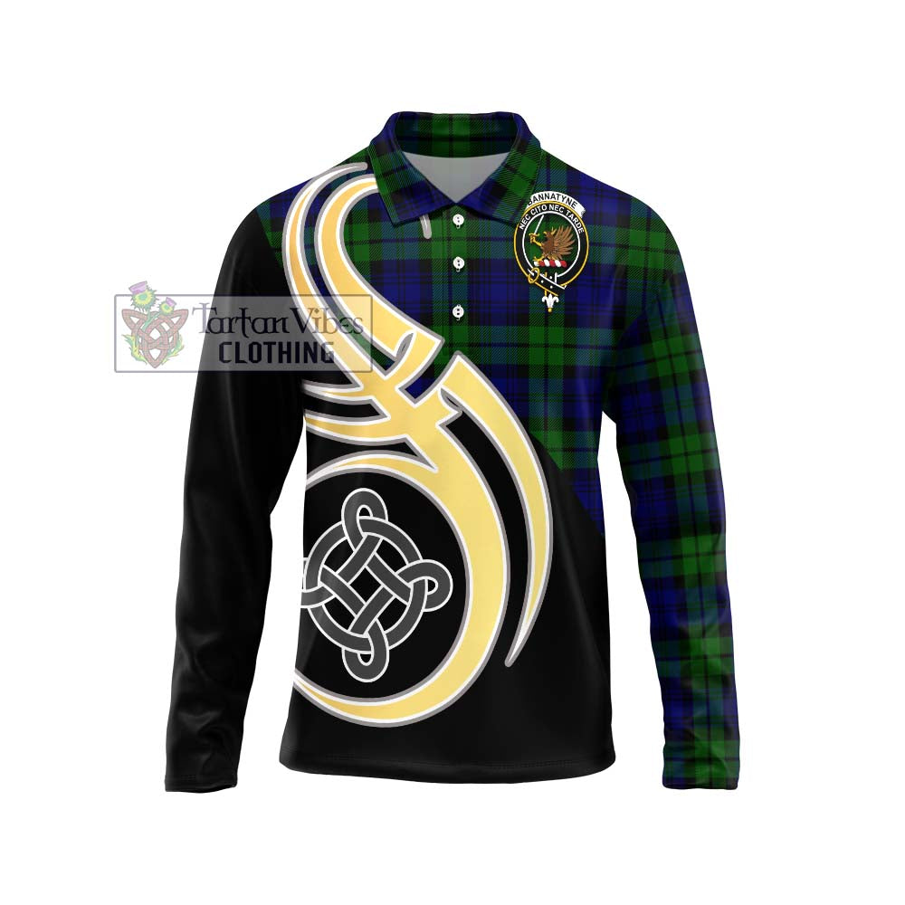 Bannatyne Tartan Long Sleeve Polo Shirt with Family Crest and Celtic Symbol Style Unisex - Tartan Vibes Clothing