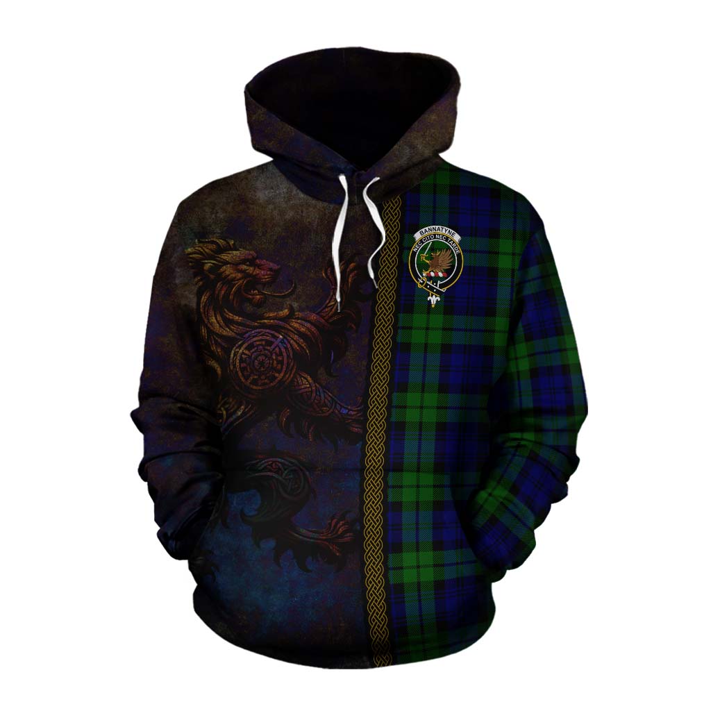 Tartan Vibes Clothing Bannatyne Tartan Family Crest Cotton Hoodie Alba Gu Brath Be Brave Lion Ancient Style