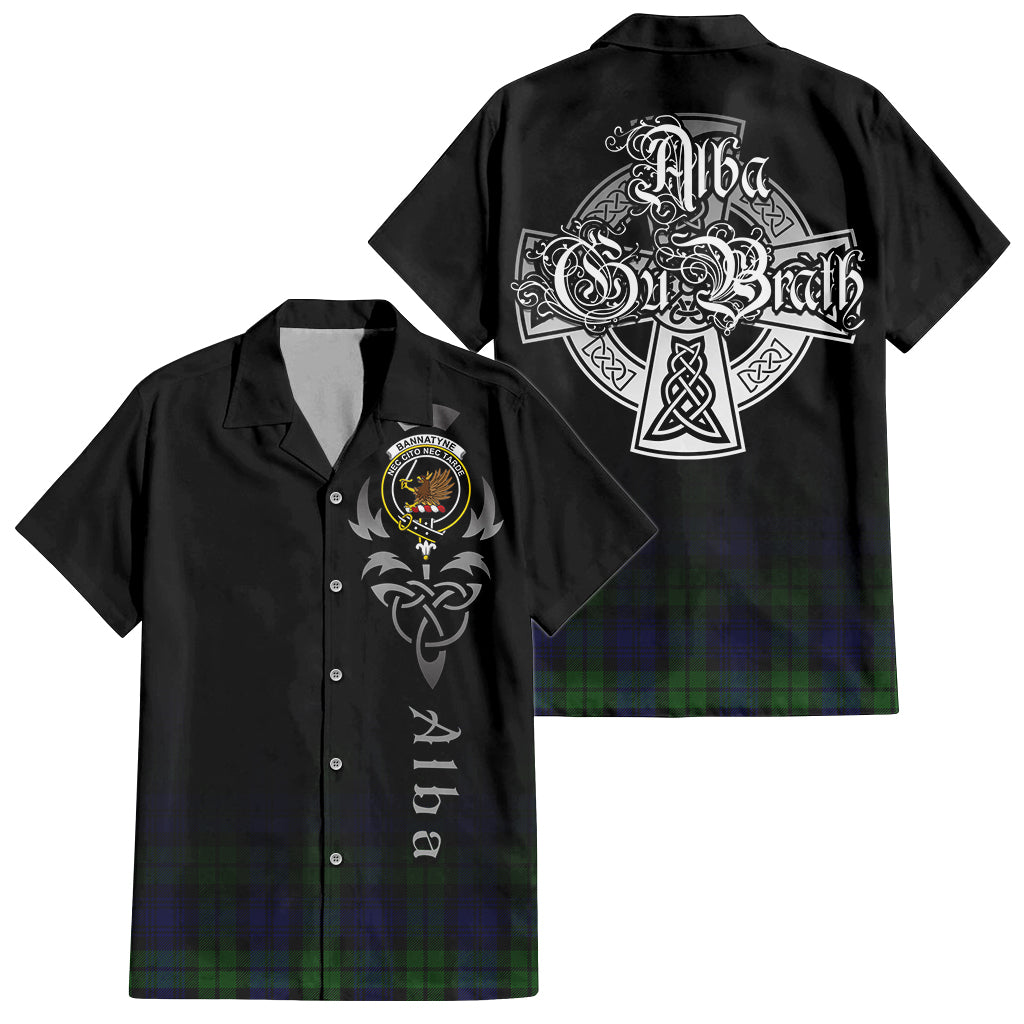 Tartan Vibes Clothing Bannatyne Tartan Short Sleeve Button Up Featuring Alba Gu Brath Family Crest Celtic Inspired