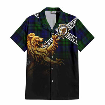 Tartan Vibes Clothing Bannatyne Crest Tartan Short Sleeve Button Shirt with Golden Lion Emblem Celtic Style