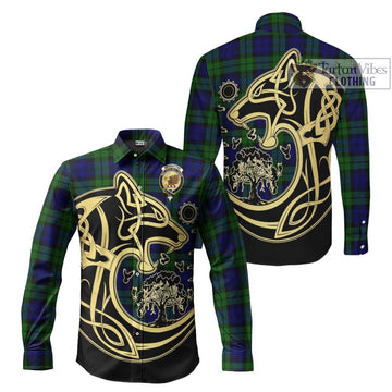 Bannatyne Tartan Long Sleeve Button Shirt with Family Crest Celtic Wolf Style Men's Shirt S - Tartan Vibes Clothing