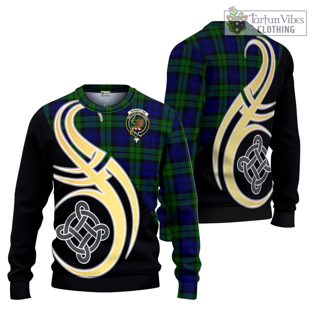 Bannatyne Tartan Knitted Sweater with Family Crest and Celtic Symbol Style Unisex - Tartan Vibes Clothing