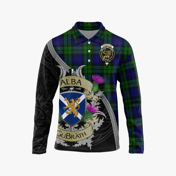 Tartan Vibes Clothing Bannatyne Tartan Family Crest Long Sleeve Polo Shirt Lion Rampant Royal Thistle Shield Celtic Inspired
