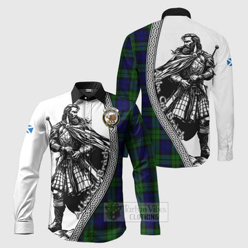 Tartan Vibes Clothing Bannatyne Tartan Clan Crest Long Sleeve Button Shirt with Highlander Warrior Celtic Style