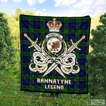 Tartan Vibes Clothing Bannatyne Tartan Quilt with Clan Crest and the Golden Sword of Courageous Legacy