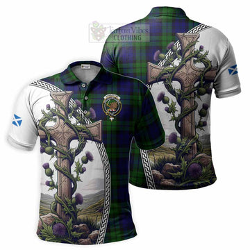Tartan Vibes Clothing Bannatyne Tartan Polo Shirt with Family Crest and St. Andrew's Cross Accented by Thistle Vines