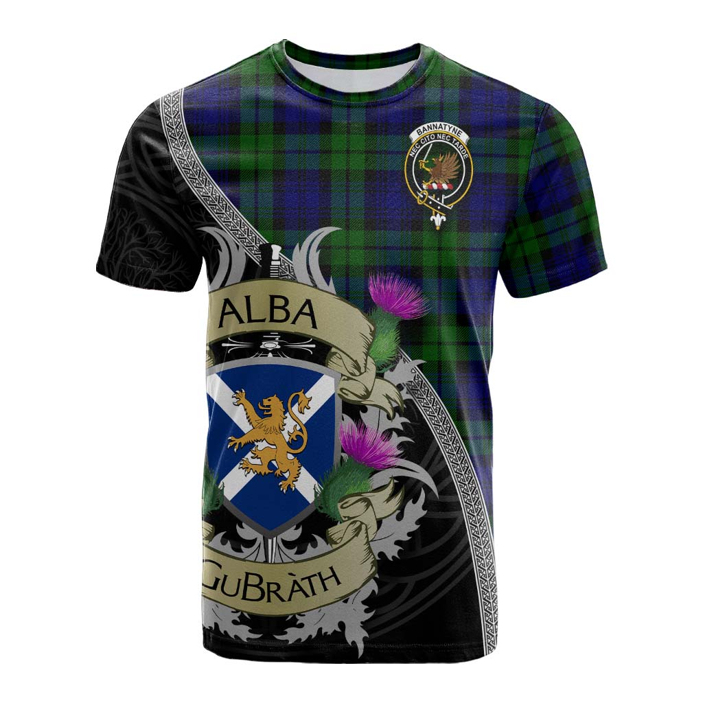Tartan Vibes Clothing Bannatyne Tartan Family Crest Cotton T-shirt Lion Rampant Royal Thistle Shield Celtic Inspired