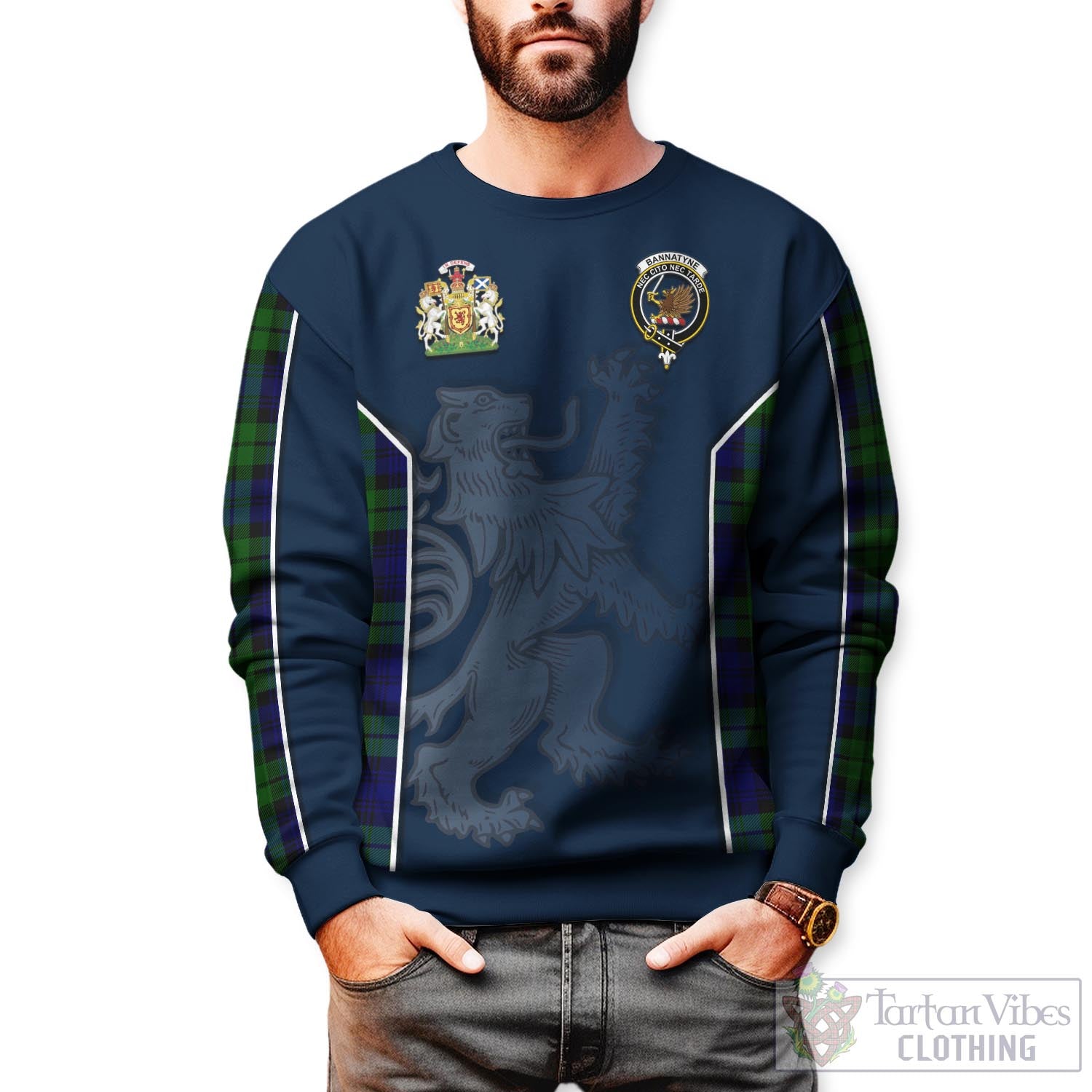 Tartan Vibes Clothing Bannatyne Tartan Sweater with Family Crest and Lion Rampant Vibes Sport Style