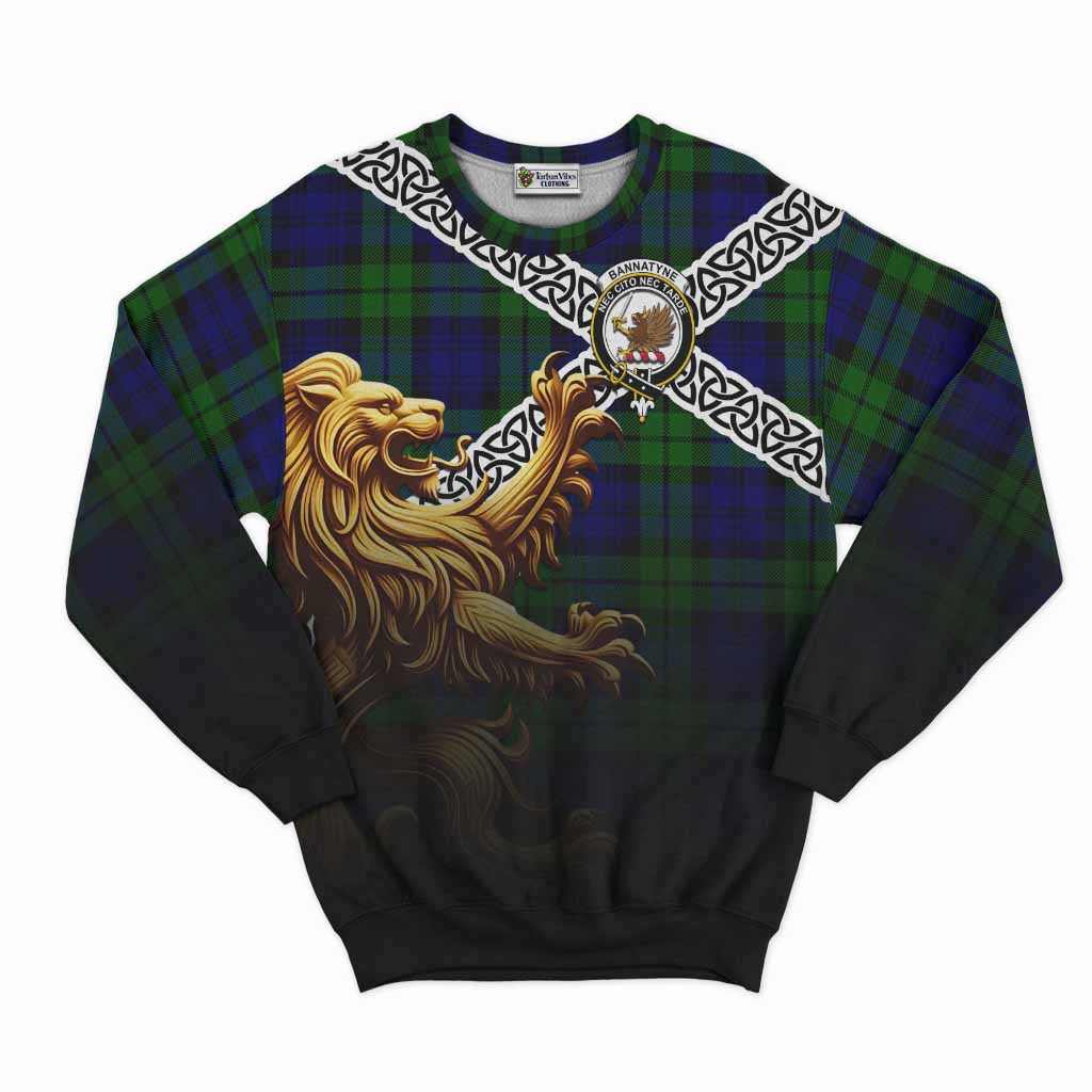 Tartan Vibes Clothing Bannatyne Crest Tartan Sweatshirt with Golden Lion Emblem Celtic Style