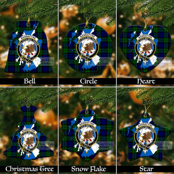 Bannatyne Tartan Christmas Ceramic Ornaments with Family Crest and Scotland Map