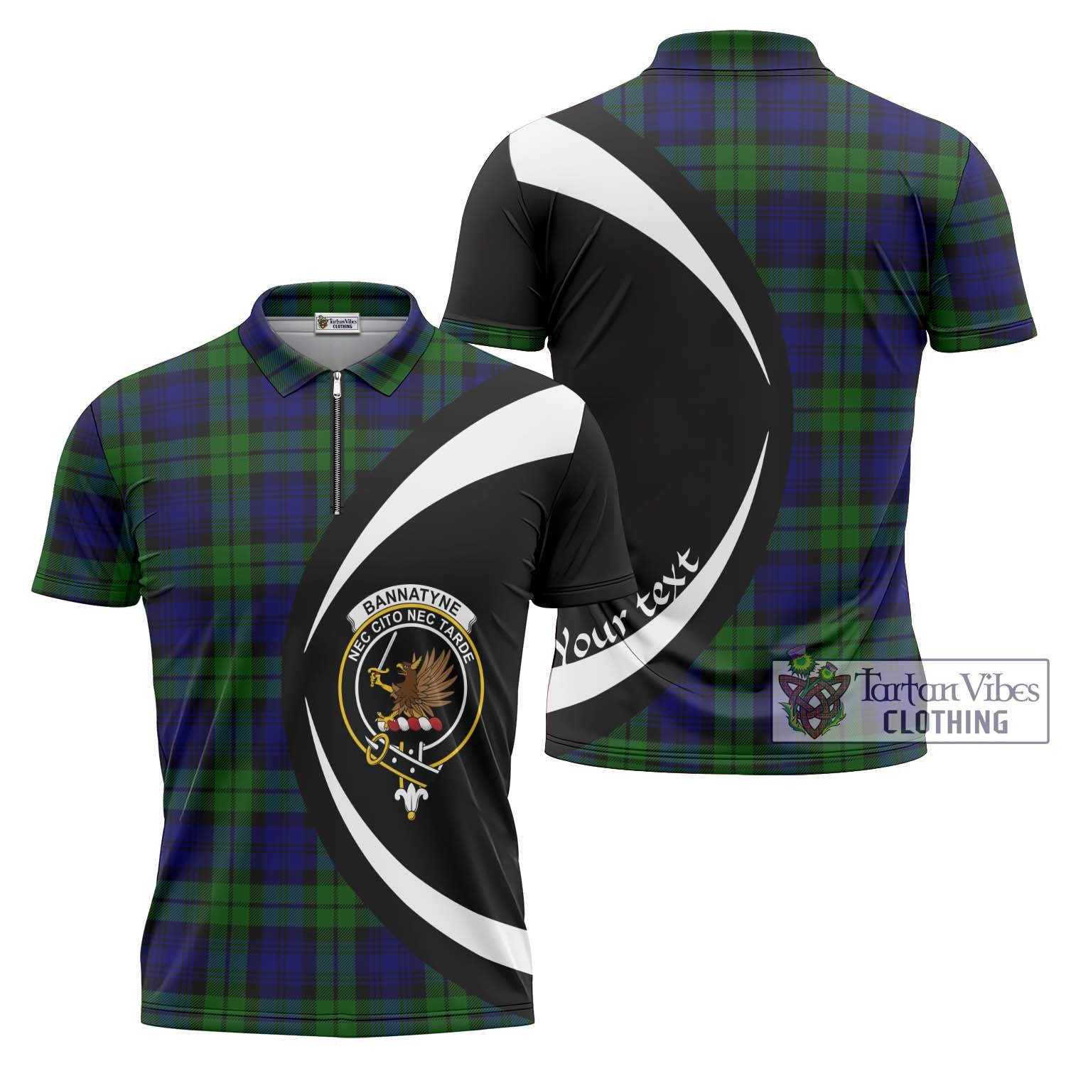 Tartan Vibes Clothing Bannatyne Tartan Zipper Polo Shirt with Family Crest Circle Style