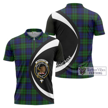Tartan Vibes Clothing Bannatyne Tartan Zipper Polo Shirt with Family Crest Circle Style