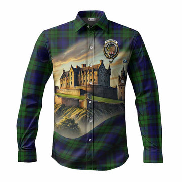 Tartan Vibes Clothing Bannatyne Tartan Family Crest Long Sleeve Button Shirt with Scottish Ancient Castle Style