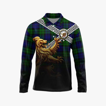 Tartan Vibes Clothing Bannatyne Crest Tartan Long Sleeve Polo Shirt with Golden Lion Emblem Celtic Style