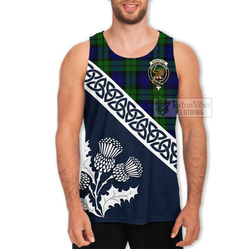 Tartan Vibes Clothing Bannatyne Tartan Men's Tank Top Featuring Thistle and Scotland Map