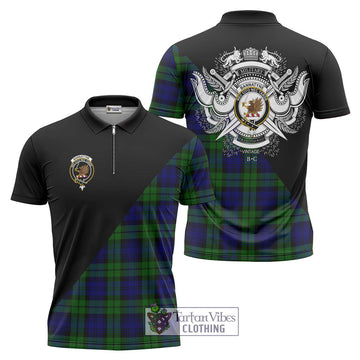 Bannatyne Tartan Zipper Polo Shirt with Family Crest and Military Logo Style Unisex - Tartanvibesclothing Shop