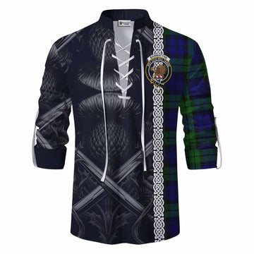Tartan Vibes Clothing Bannatyne Tartan Ghillie Kilt Shirt with Family Crest Cross Sword Thistle Celtic Vibes