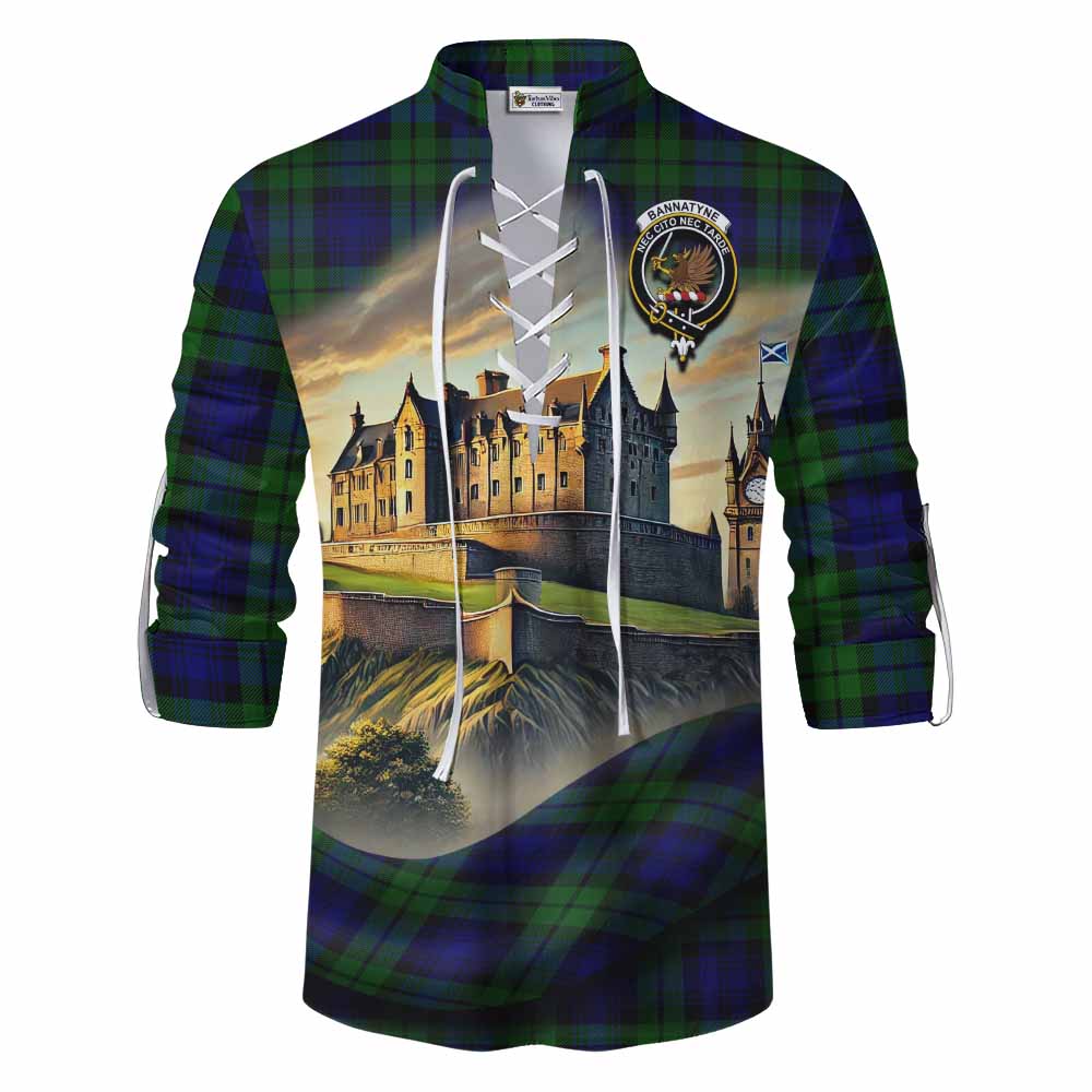 Tartan Vibes Clothing Bannatyne Tartan Family Crest Ghillie Kilt Shirt with Scottish Ancient Castle Style