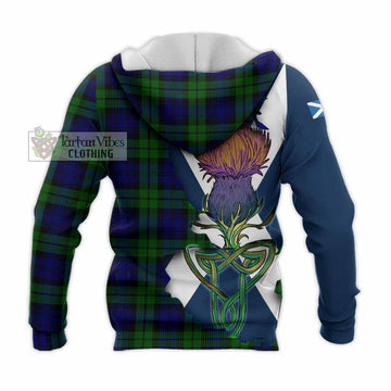 Tartan Vibes Clothing Bannatyne Tartan Family Crest Knitted Hoodie Scottish Thistle Celtic Inspired