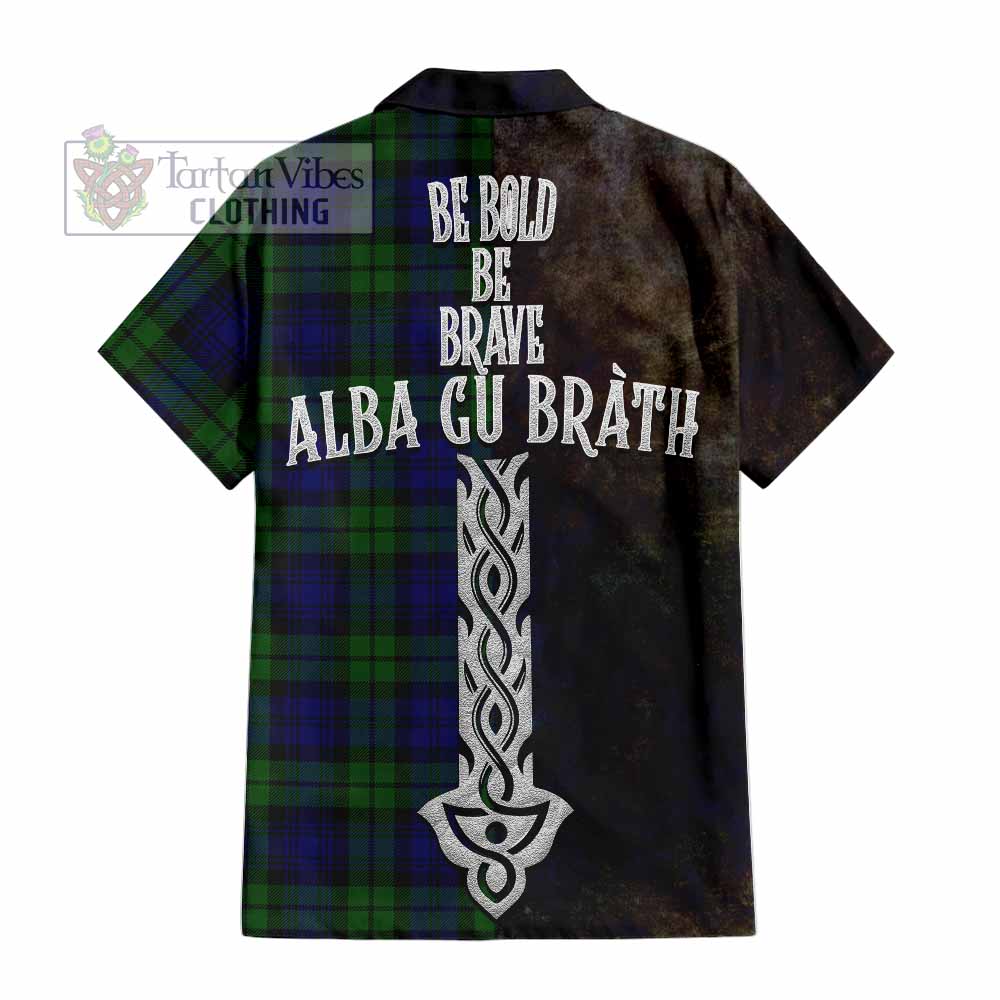 Tartan Vibes Clothing Bannatyne Tartan Family Crest Short Sleeve Button Shirt Alba Gu Brath Be Brave Lion Ancient Style