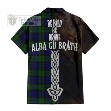 Tartan Vibes Clothing Bannatyne Tartan Family Crest Short Sleeve Button Shirt Alba Gu Brath Be Brave Lion Ancient Style