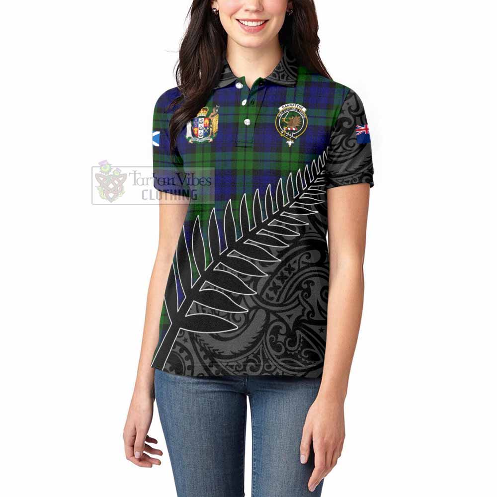 Tartan Vibes Clothing Bannatyne Crest Tartan Women's Polo Shirt with New Zealand Silver Fern Half Style