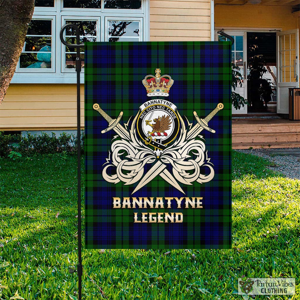 Tartan Vibes Clothing Bannatyne Tartan Flag with Clan Crest and the Golden Sword of Courageous Legacy