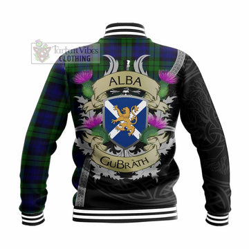 Tartan Vibes Clothing Bannatyne Tartan Family Crest Baseball Jacket Lion Rampant Royal Thistle Shield Celtic Inspired
