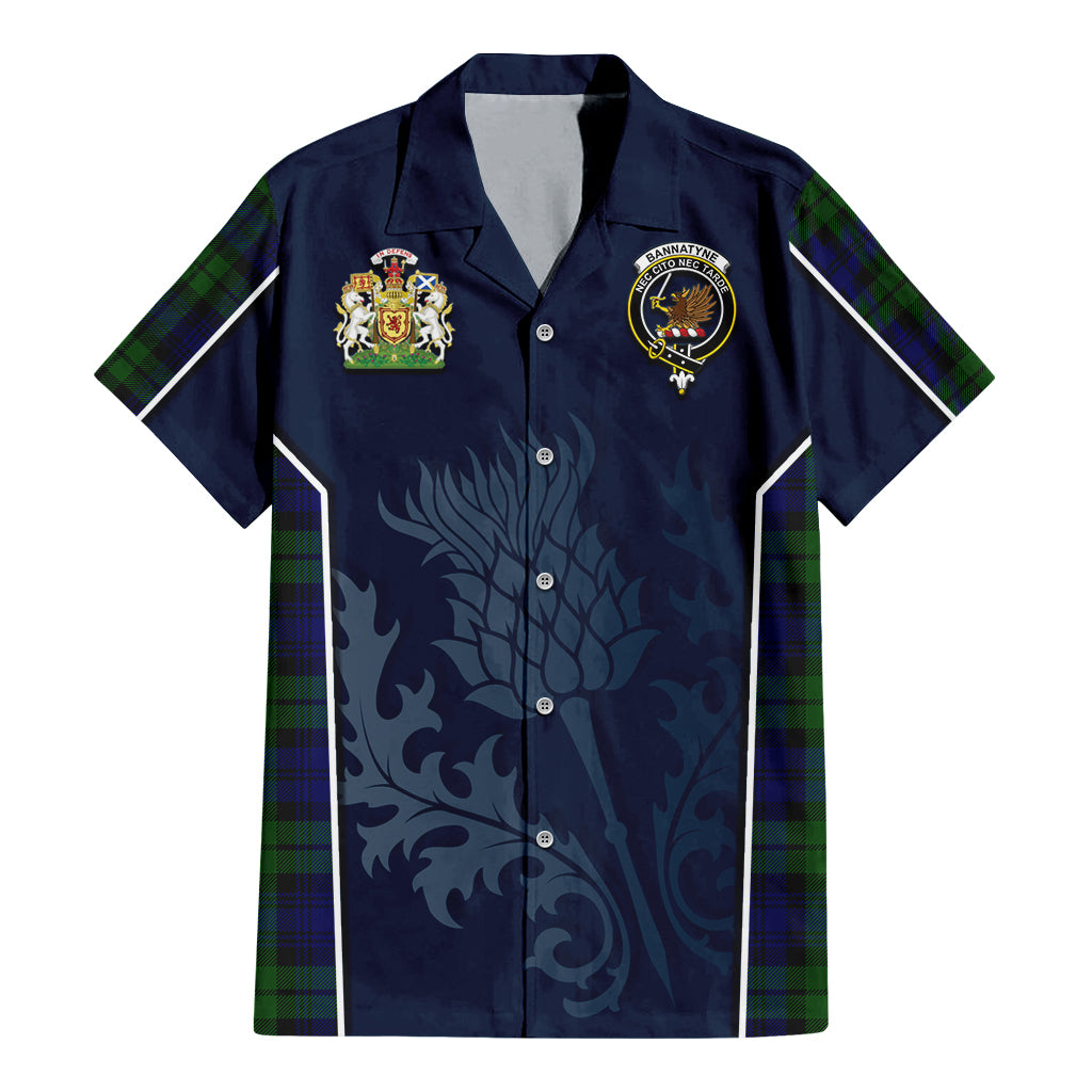 Tartan Vibes Clothing Bannatyne Tartan Short Sleeve Button Up Shirt with Family Crest and Scottish Thistle Vibes Sport Style