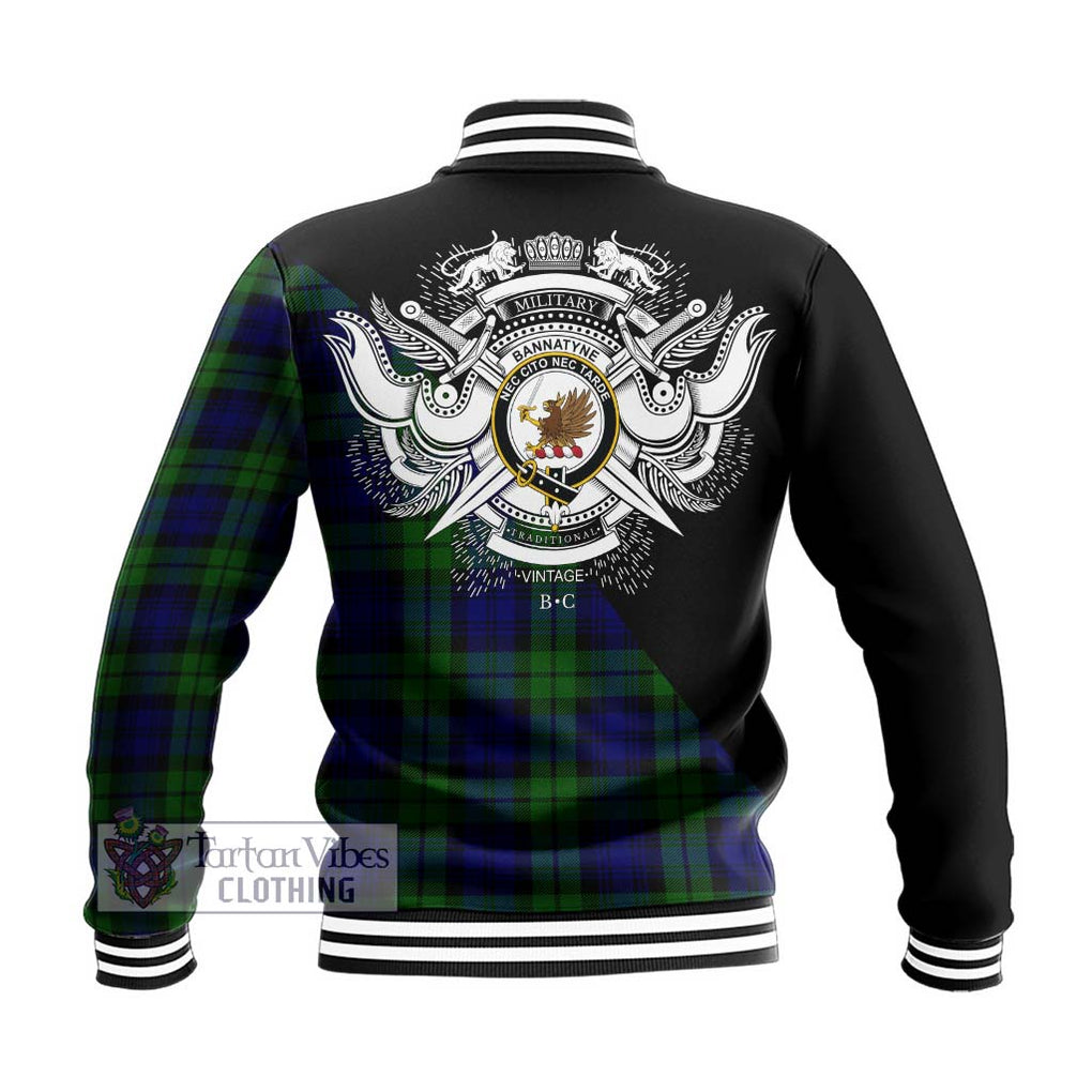 Bannatyne Tartan Baseball Jacket with Family Crest and Military Logo Style - Tartanvibesclothing Shop