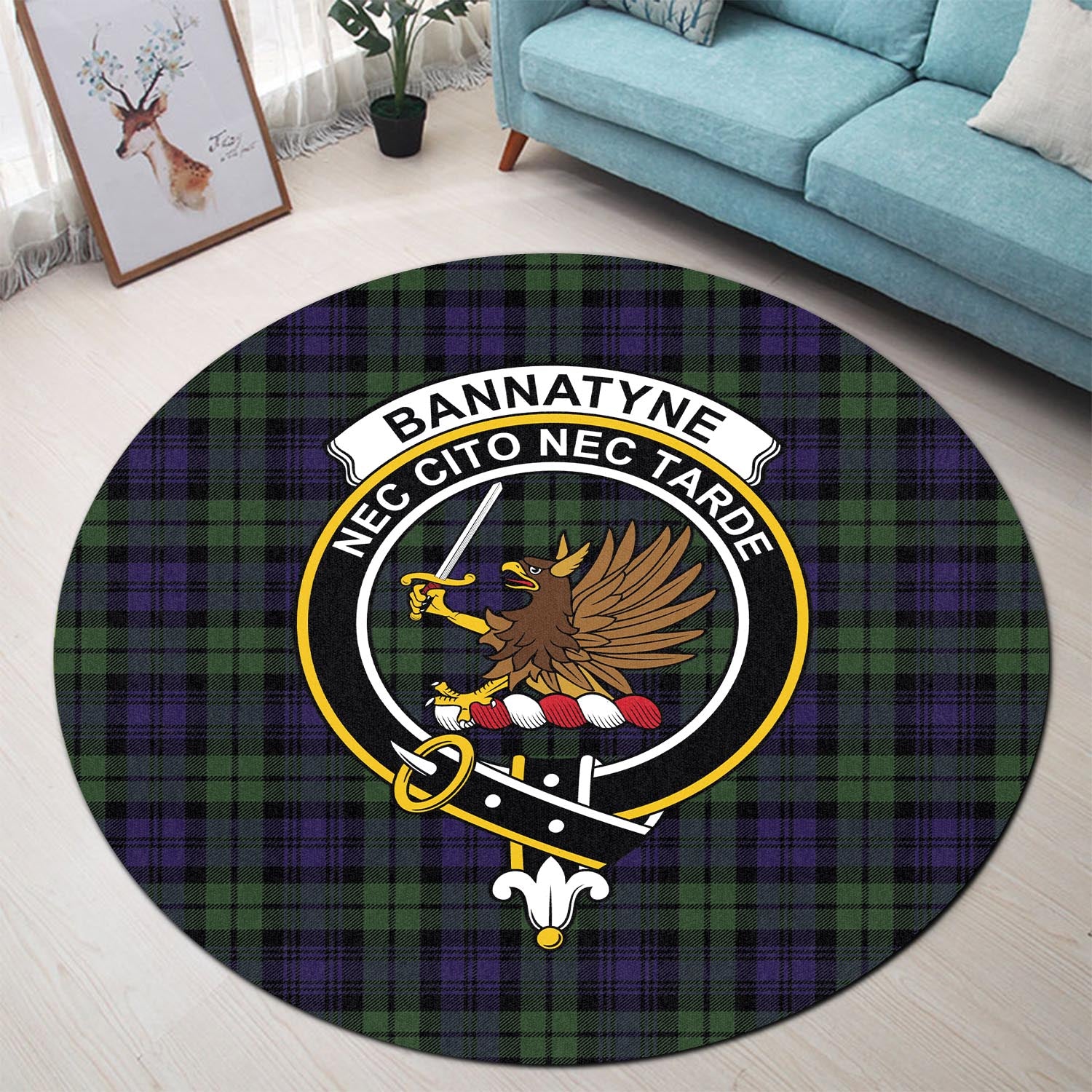 Bannatyne Tartan Round Rug with Family Crest - Tartanvibesclothing