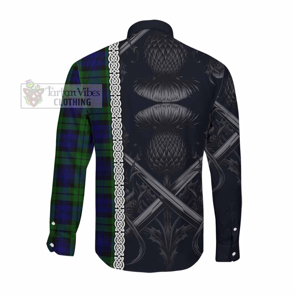 Tartan Vibes Clothing Bannatyne Tartan Long Sleeve Button Shirt with Family Crest Cross Sword Thistle Celtic Vibes