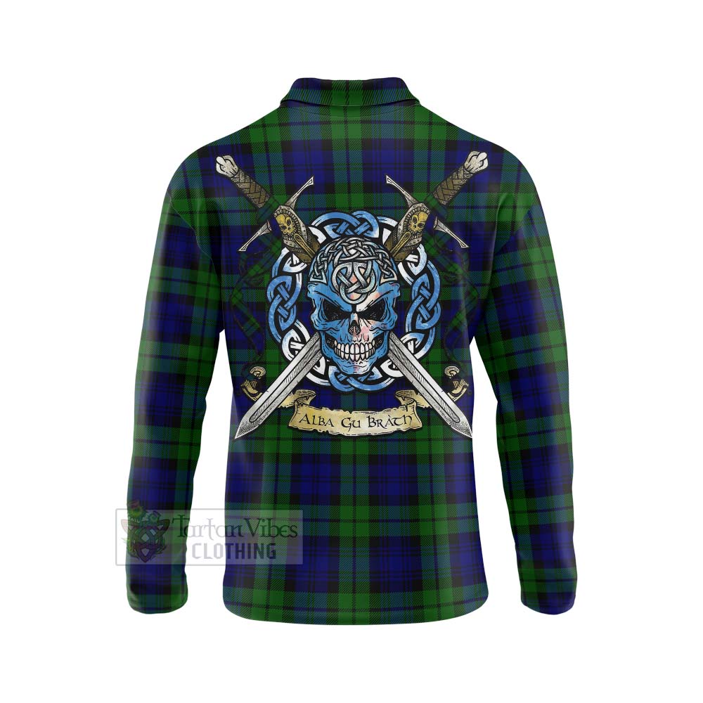 Tartan Vibes Clothing Bannatyne Tartan Long Sleeve Polo Shirt with Family Crest Celtic Skull Style